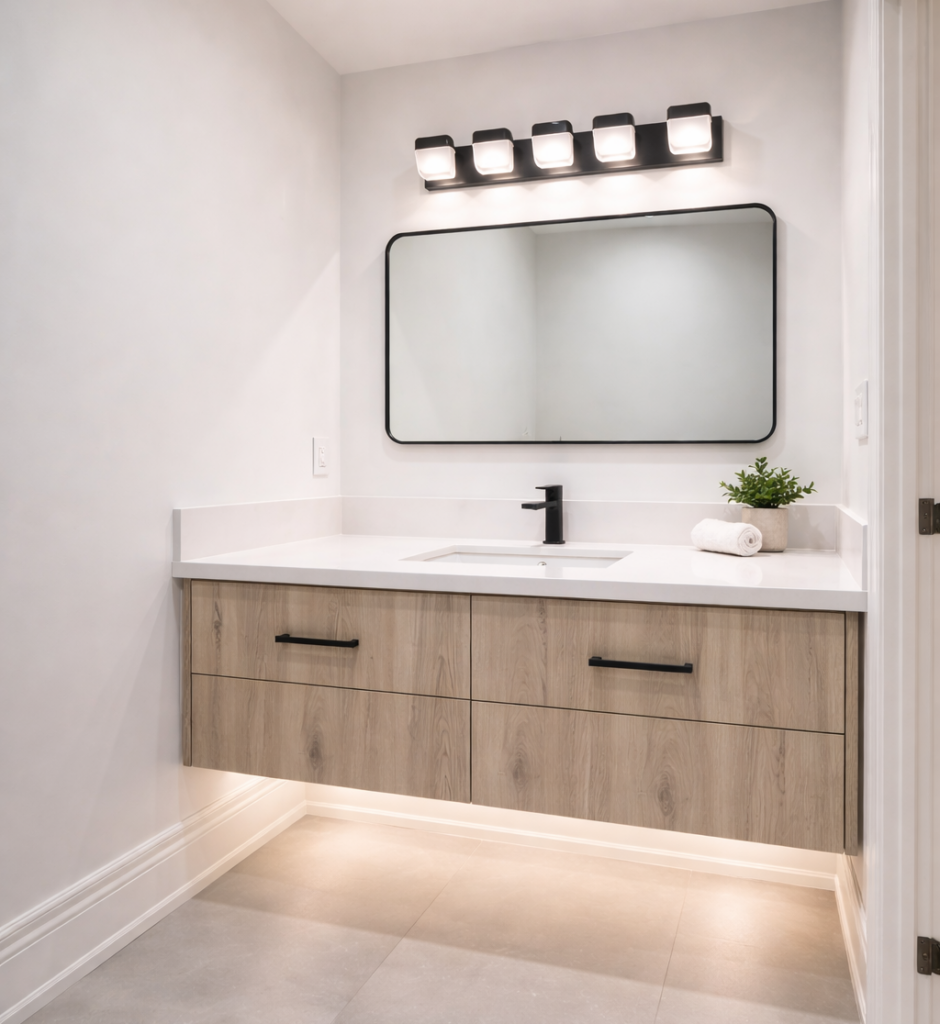 Modern bathroom with floating vanity