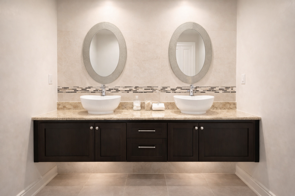 Modern bathroom with floating vanity