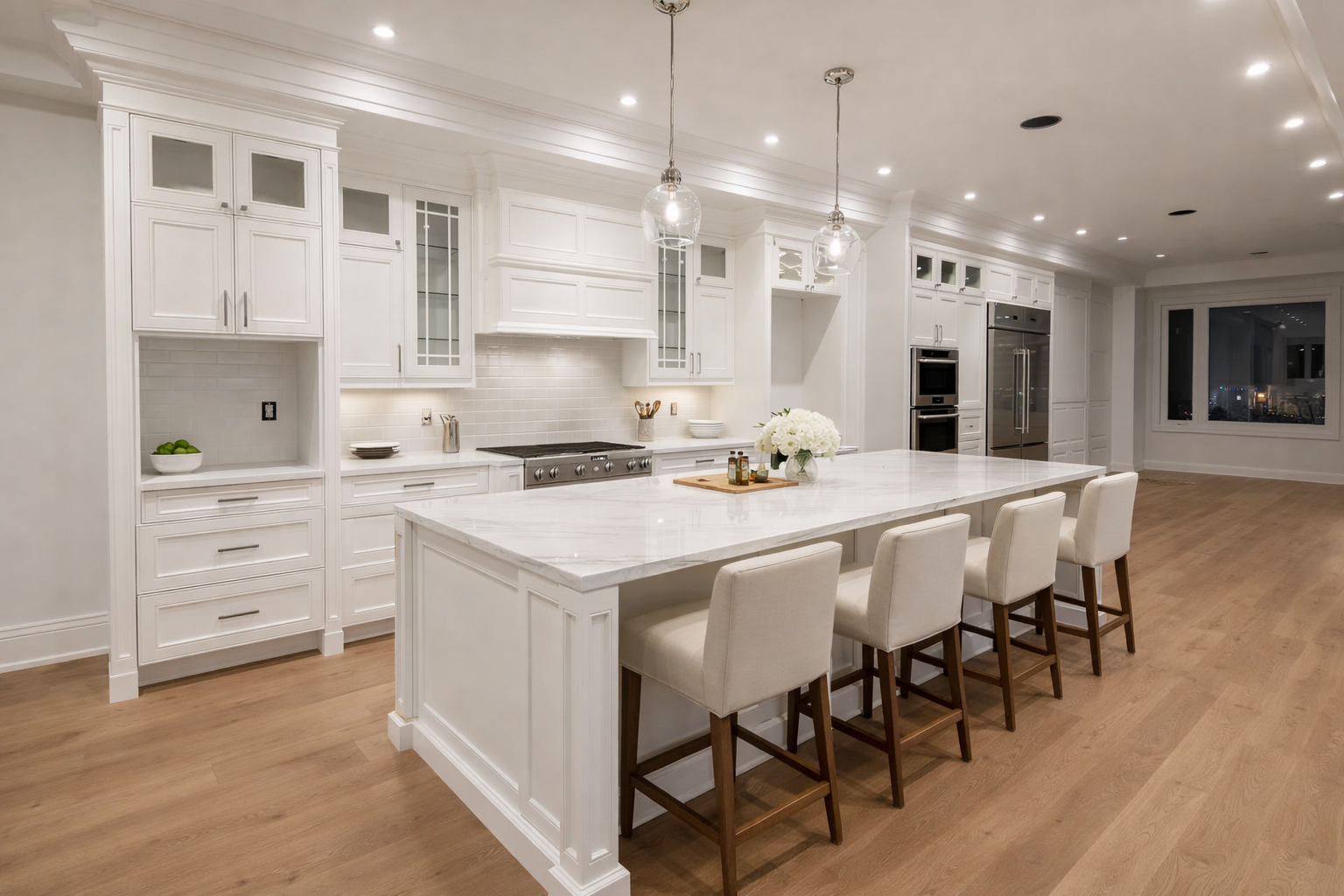 Elegant luxury kitchen at dusk